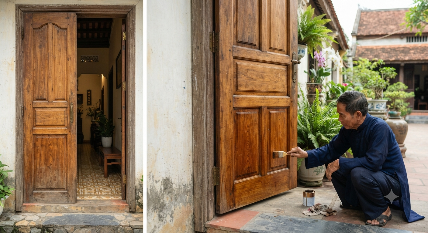 Cửa gỗ tự nhiên: Vẻ đẹp truyền thống và yêu cầu bảo dưỡng đặc biệt